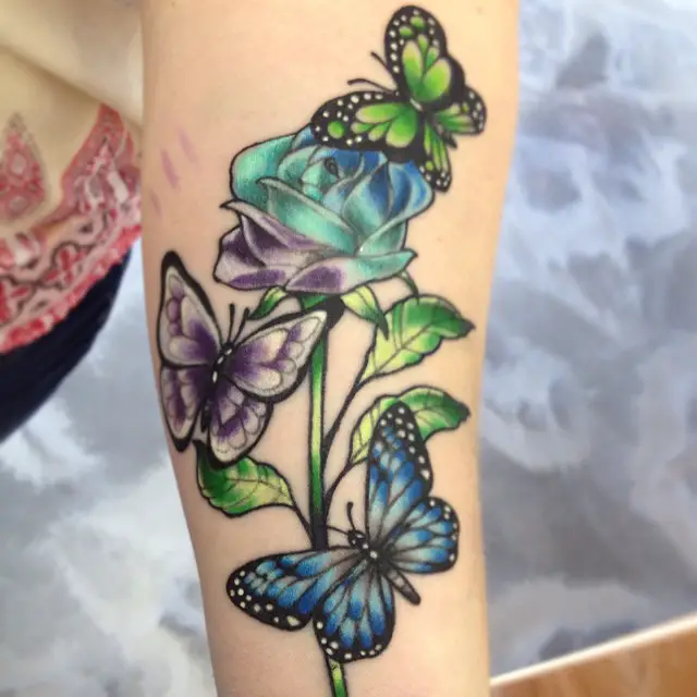 Amazing Butterfly Tattoos with Rose Flowers