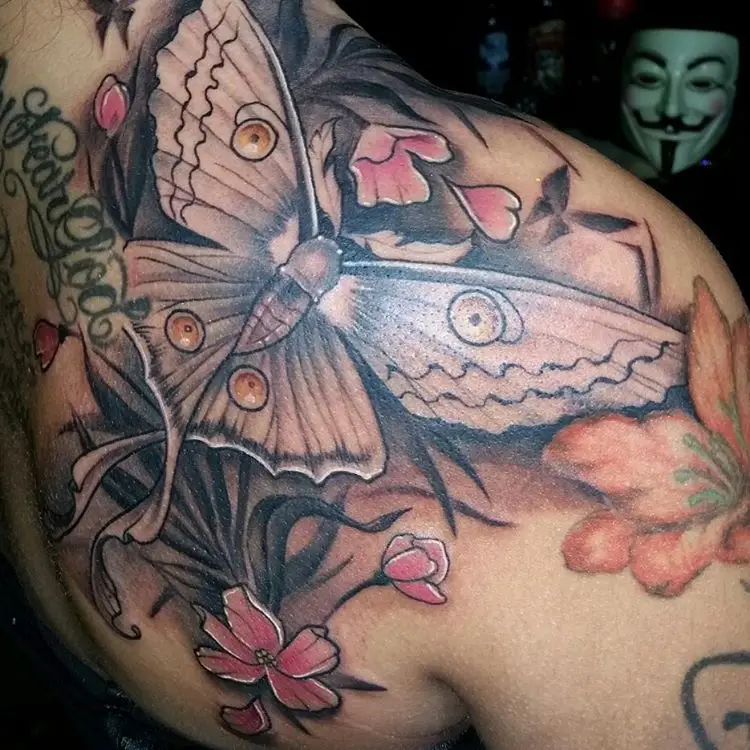 Black and Grey Butterfly Tattoos with Flowers
