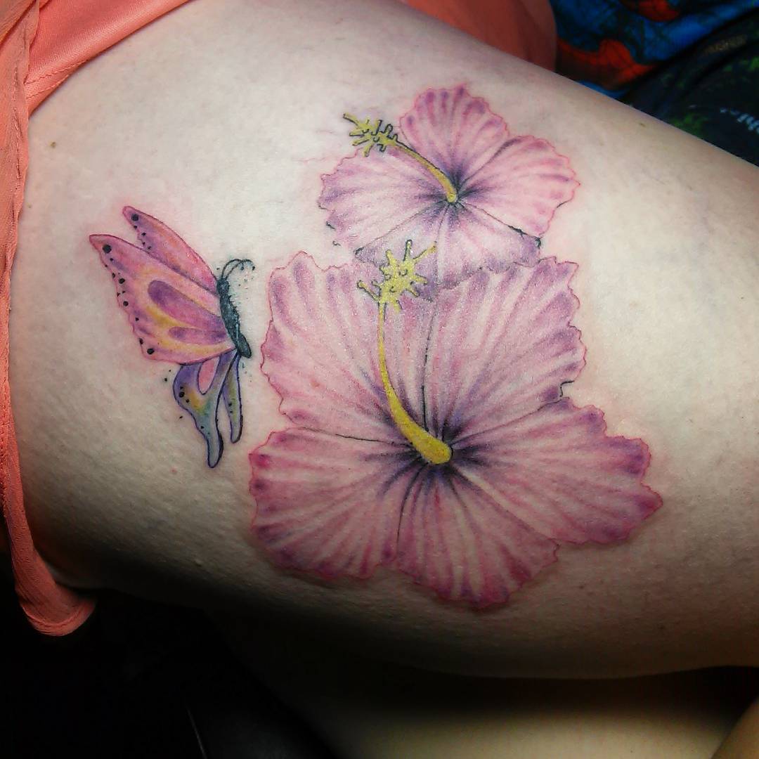 Butterfly Tattoos with Hibiscus Flowers