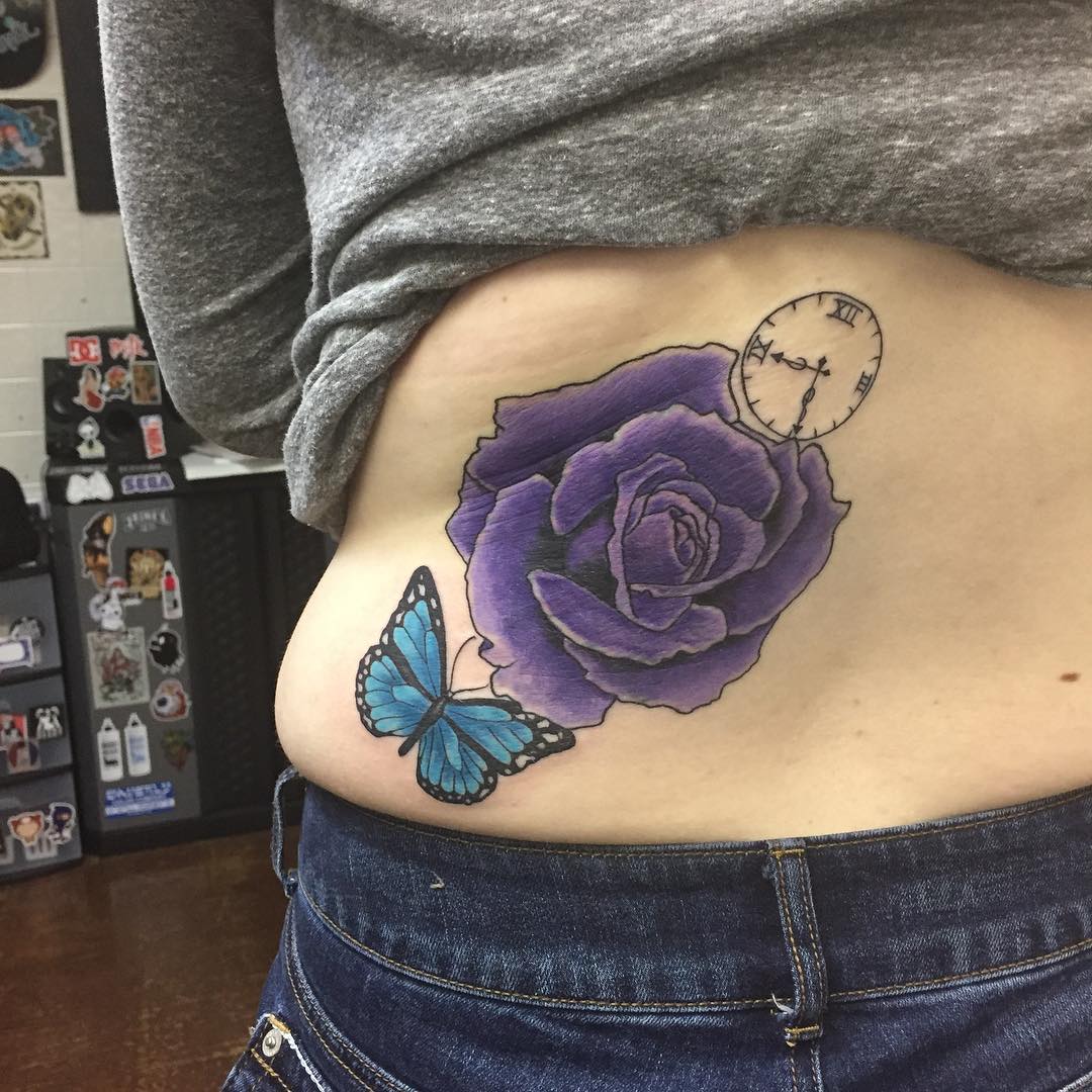 Butterfly Tattoos with Purple Flowers