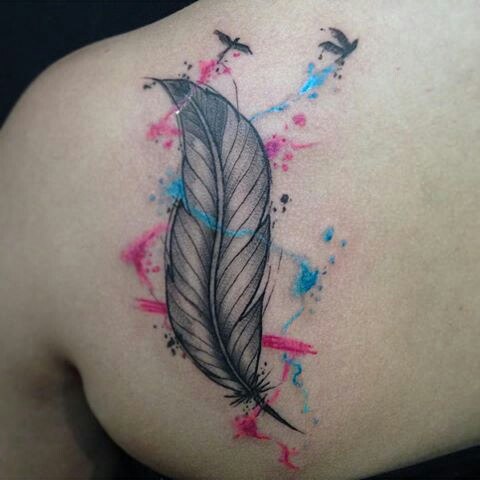 Colored feather tattoos