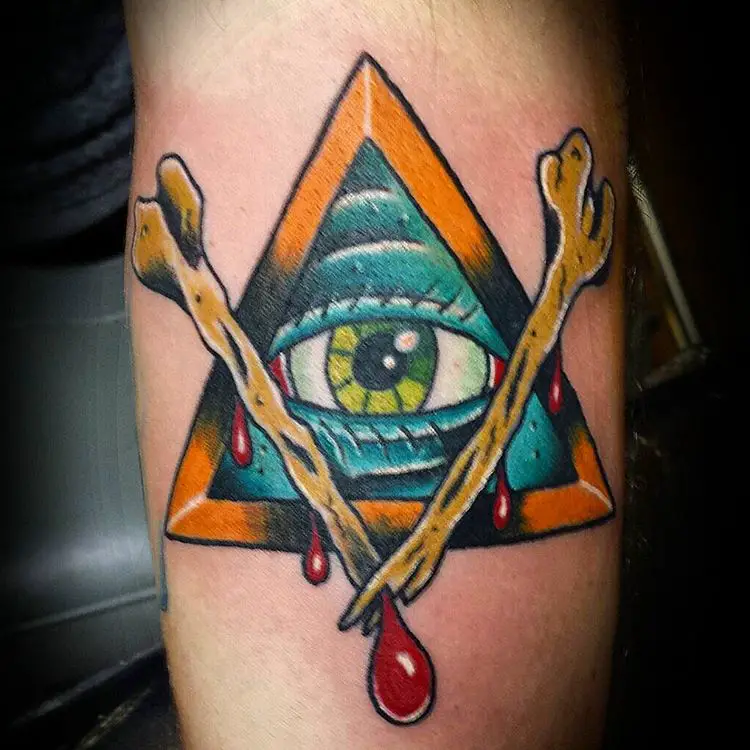 Colorful Bone Pyramid Tattoo