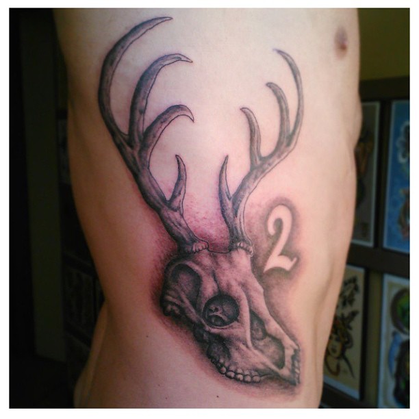 Deer-Head-Skull-Tattoos-on-Rib