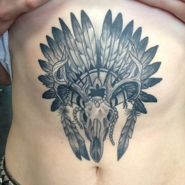 Deer-Skull-Tattoos-on-Stomach