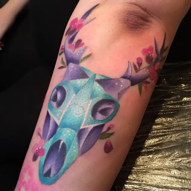 Deer Skull Tattoos with Cherry Blossom