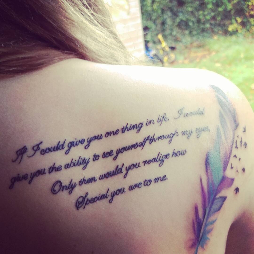 Feather tattoos with words