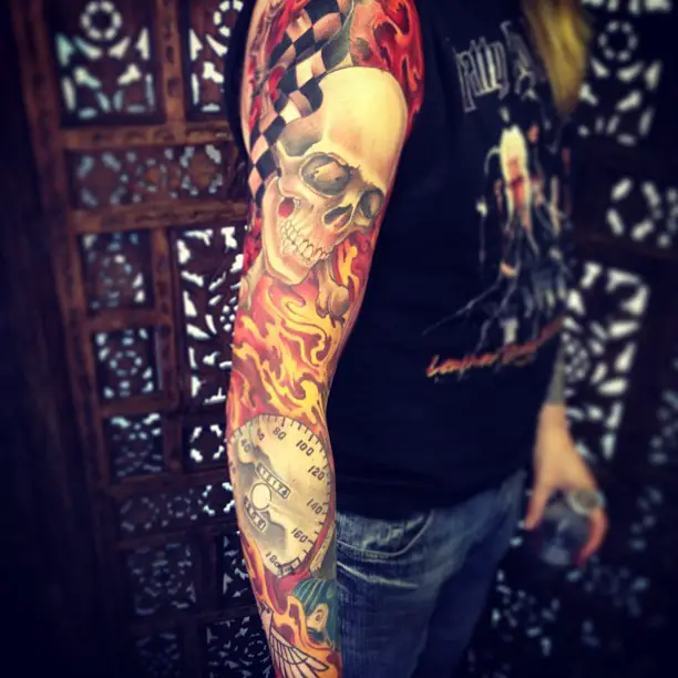 Full sleeve flames tattoo