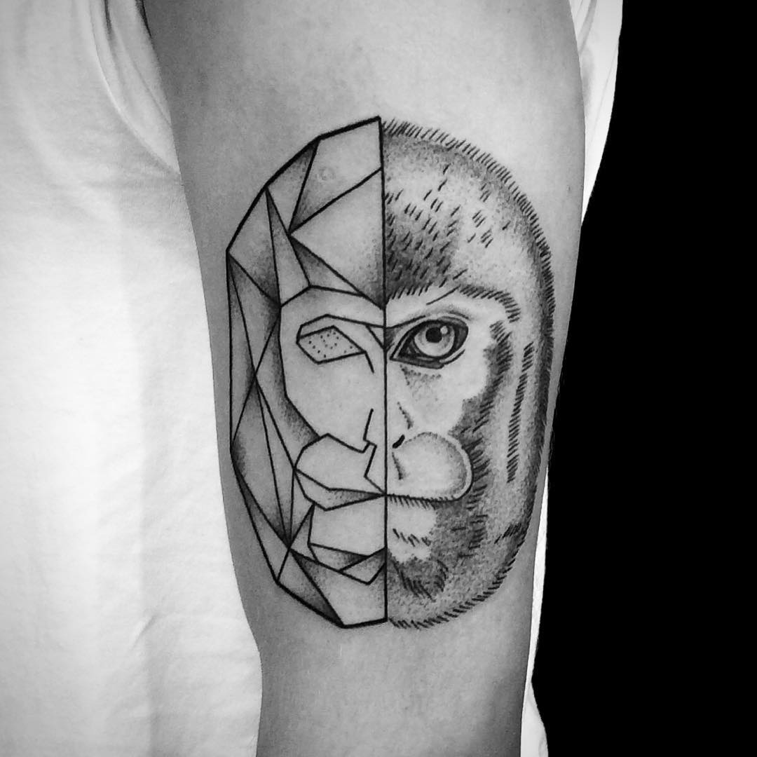  Geometric Snow Monkey Tattoo