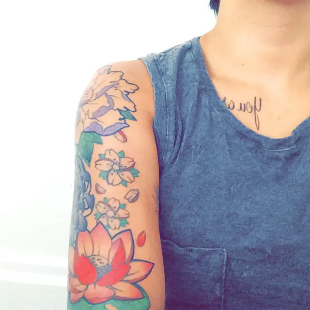 Half sleeve Japanese flower tattoo ideas