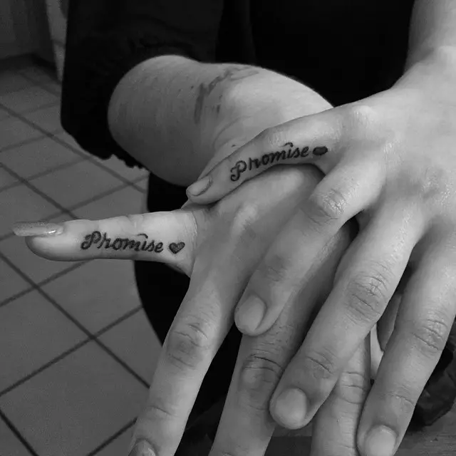 Promise tattoo on pinky finger for mom and daughter
