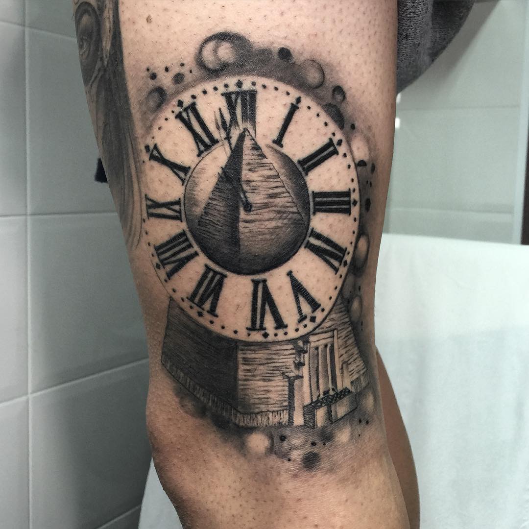 Pyramid Tattoo Design with Clock