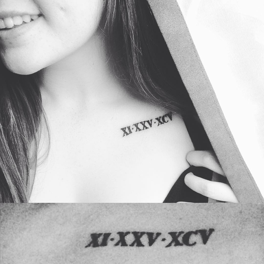 Roman Numerals Collar Bone Tattoos