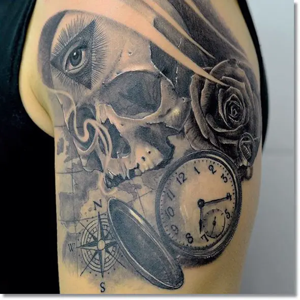 Skull pocket watch tattoo ideas