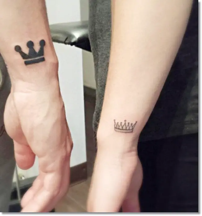 Black Small Crown Tattoo for Couples