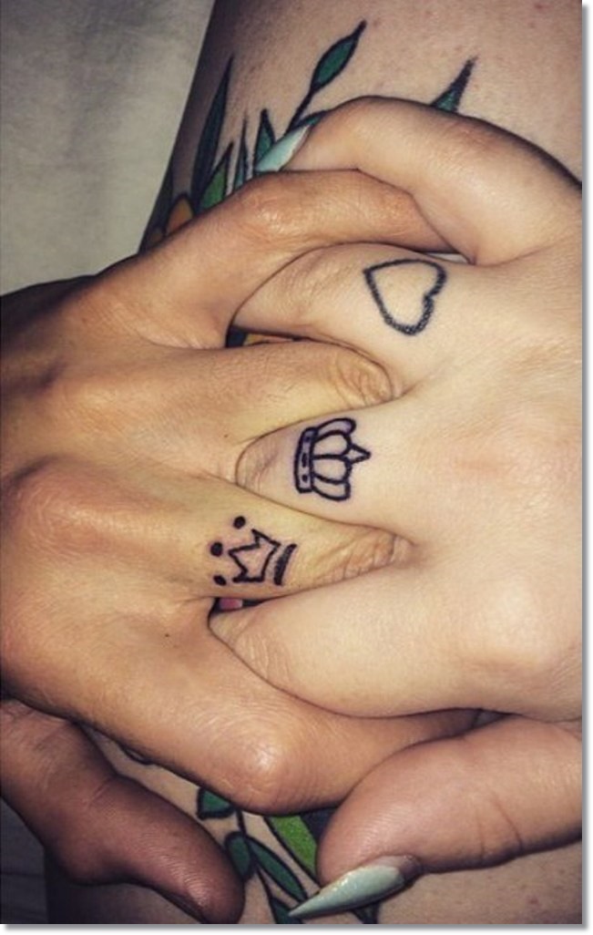 Finger Tattoo Small Crown for Couples