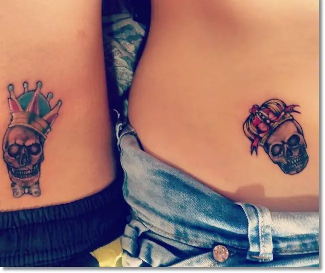 Small Crown Tattoo with Skull for Sisters
