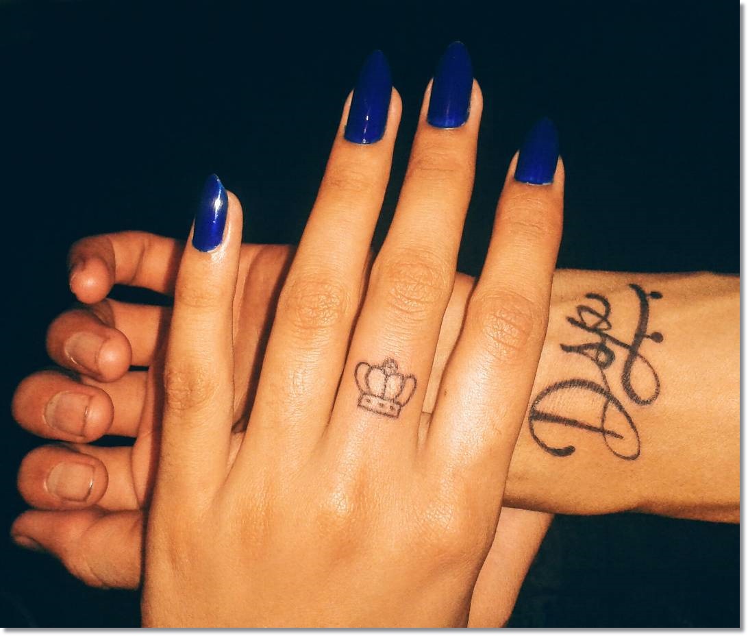 Small Crown Tattoo on Finger for Women
