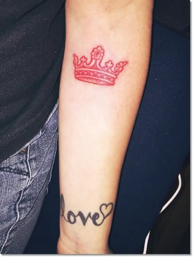 Red Small Crown Tattoo on Arm for Women