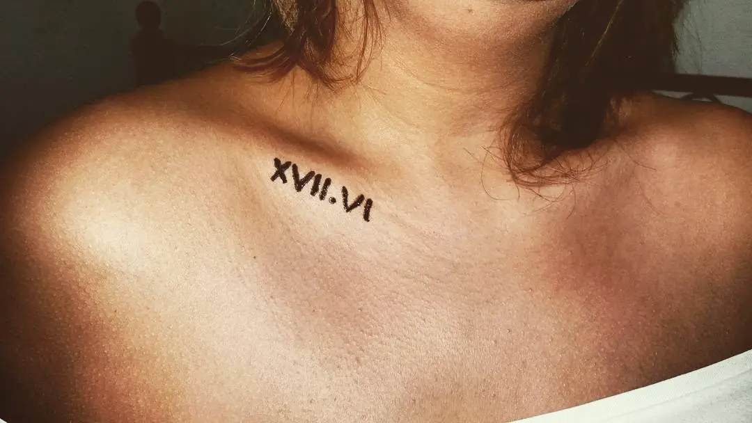 Temporary Roman Numerals Collar Bone Tattoos