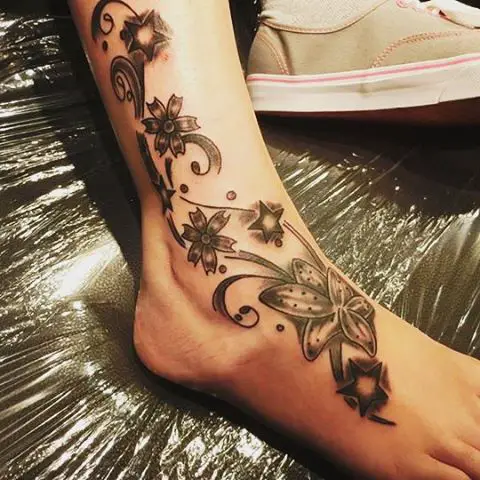 Tribal Flower Tattoos for Women’s Foot