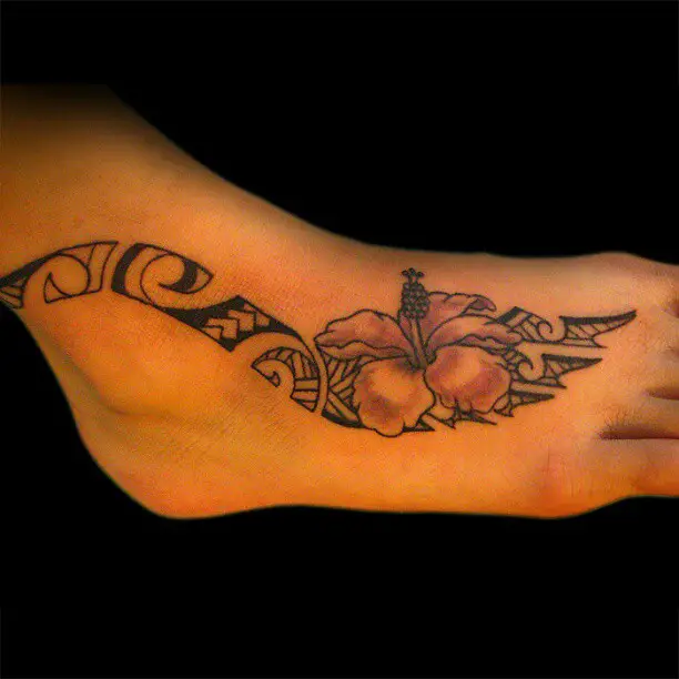 Hibiscus Tribal Tattoos For Women on Foot