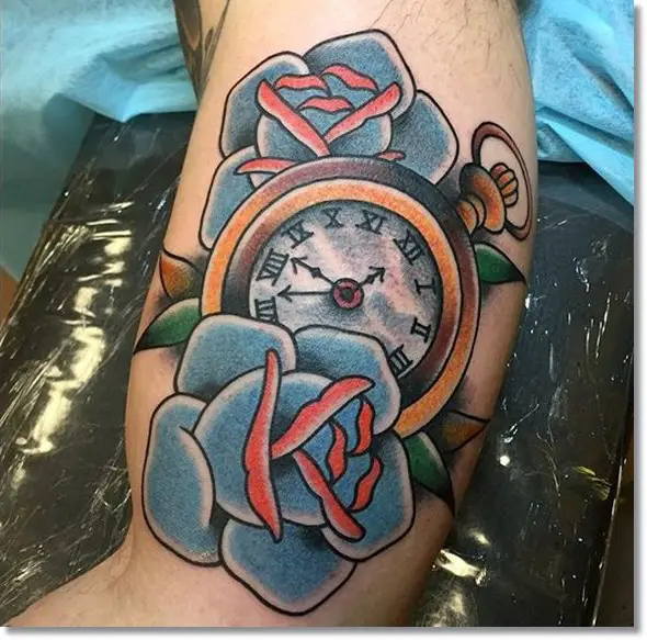 american traditional pocket watch tattoo