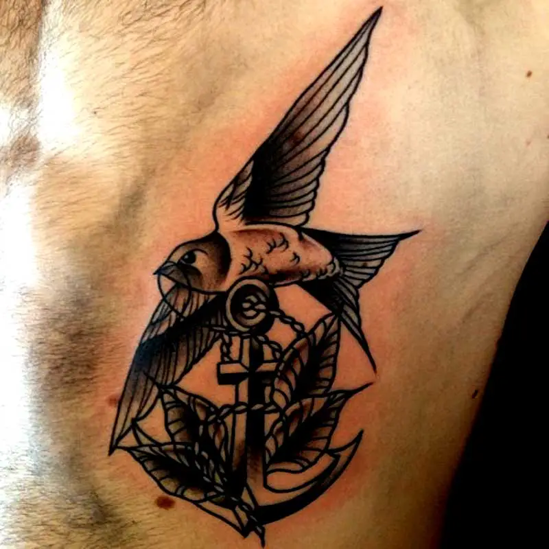 anchor and bird tattoos for men