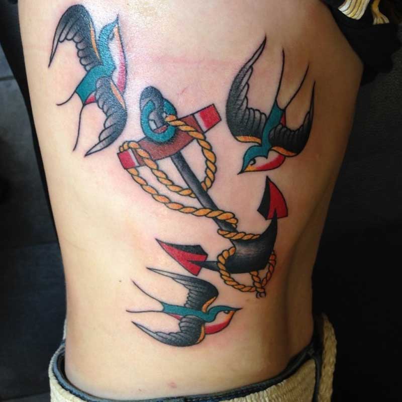 anchor-tattoos-on-ribs-with-birds