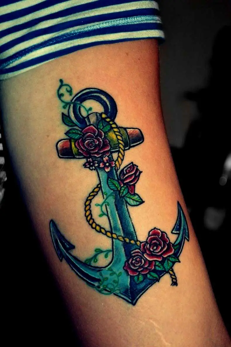 anchor tattoos with ribbon for girl