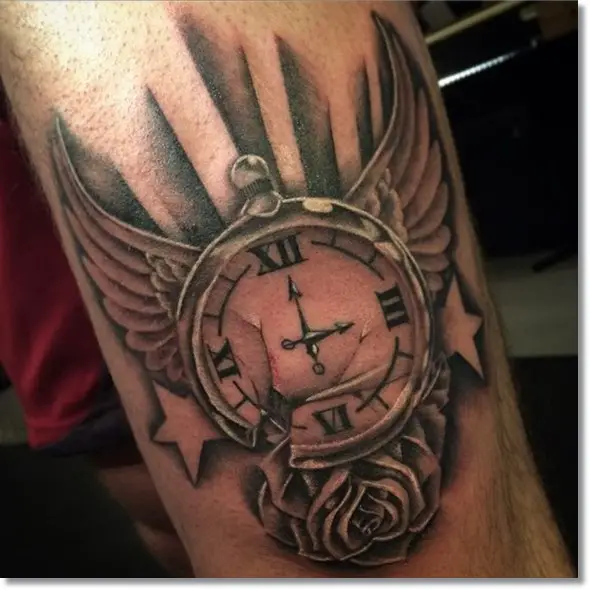 antique broken pocket watch tattoo idea