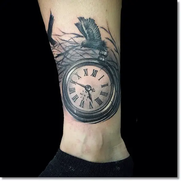 best pocket watch tatto with bird