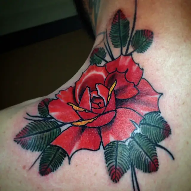 best rose on shoulder tattoo