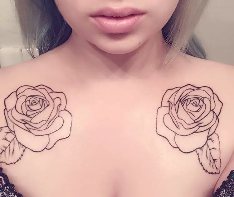 black rose flower collar bone tattoo