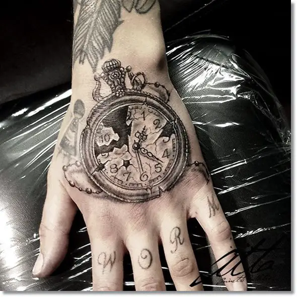 broken pocket watch tattoo designs on hand