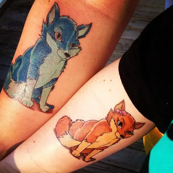 brother and sister fox tattoos