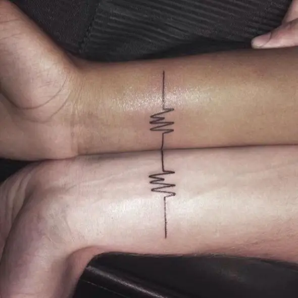 brother sister heartbeat tattoos connecting