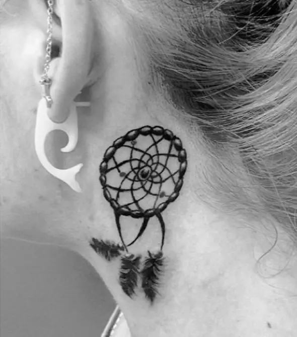 dreamcatcher tattoo design behind ear small