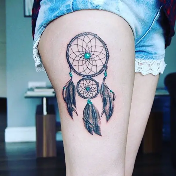 dreamcatcher tattoos on thigh to cover up scar