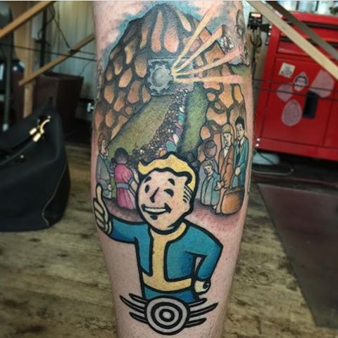 fallout tattoos on leg