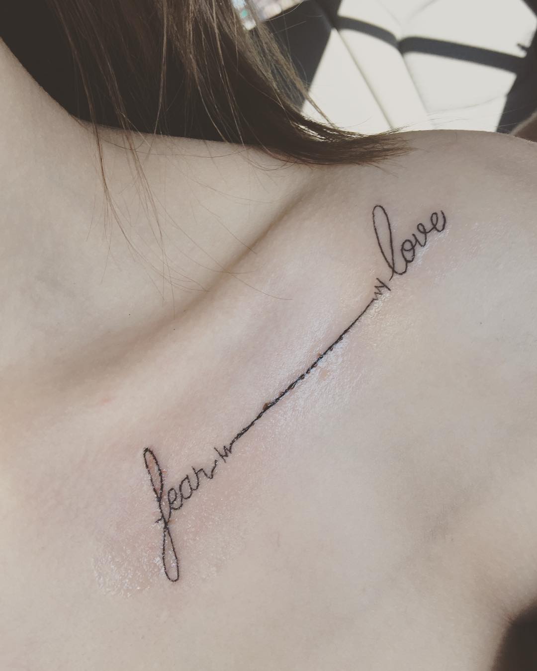 fear and love collar bone tattoo quotes