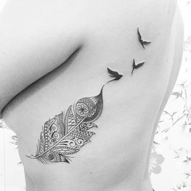 feather tattoo design with birds