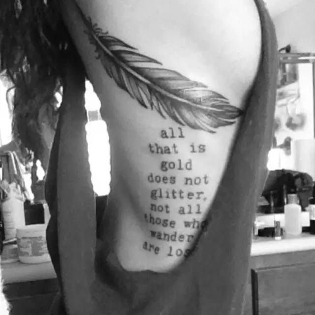 feather tattoo with quote