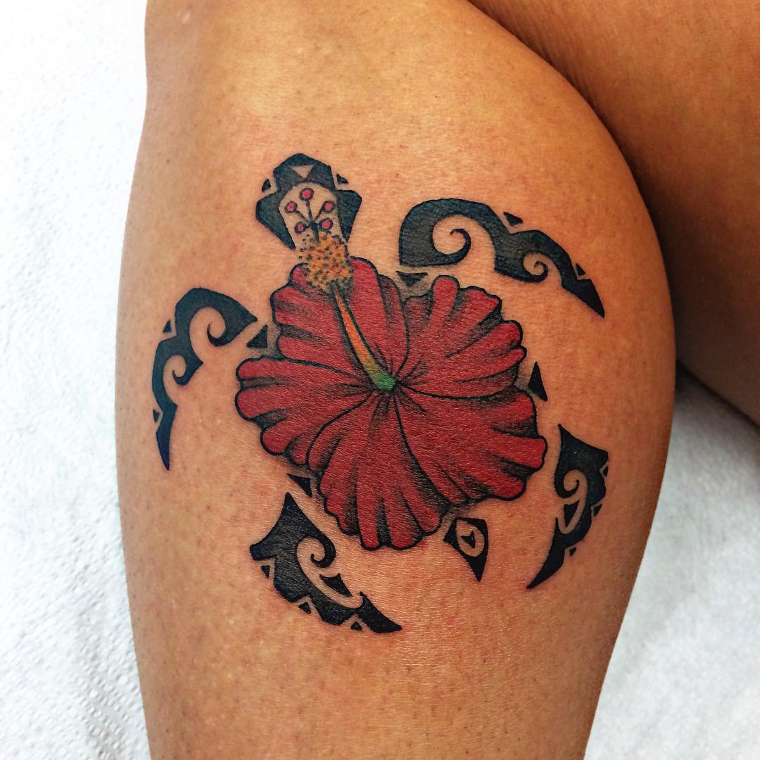 Hawaiian hibiscus flower tattoo design