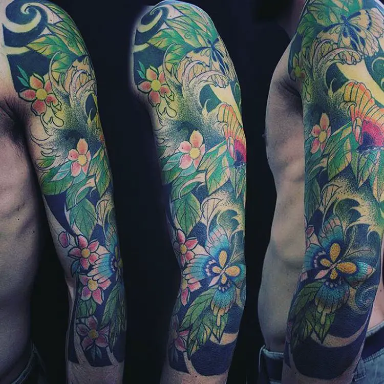 Japanese full sleeve flower tattoos