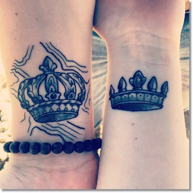 matching crown tattoo for couples on wrist