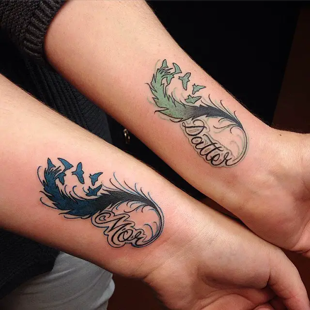 mom and daughter tattoo feather