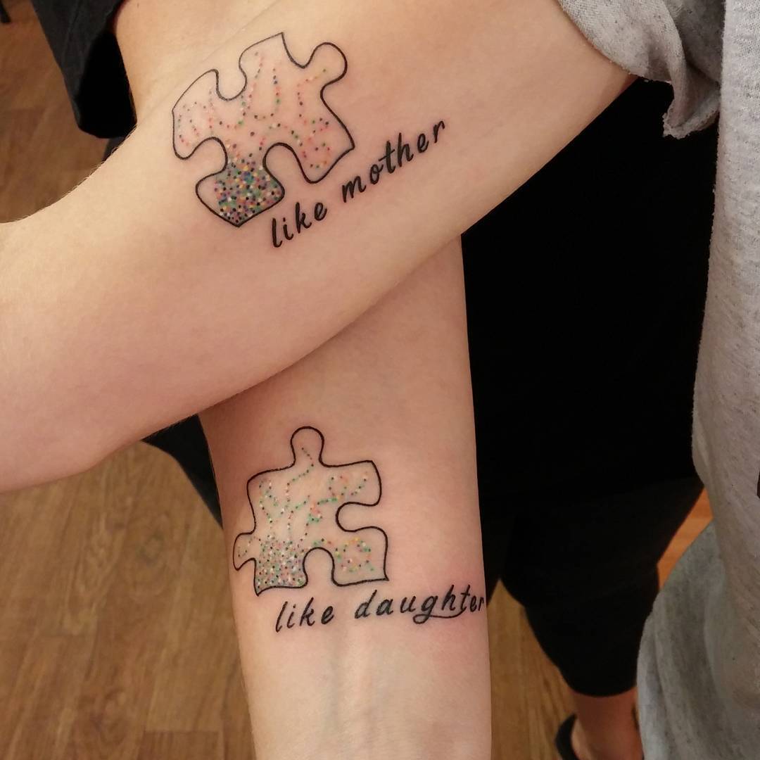Puzzle piece mother daughter tattoo