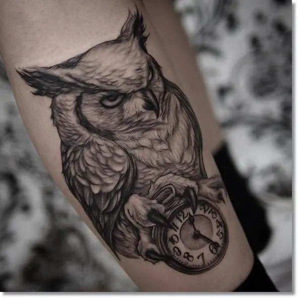 owl and pocket watch tattoo designs