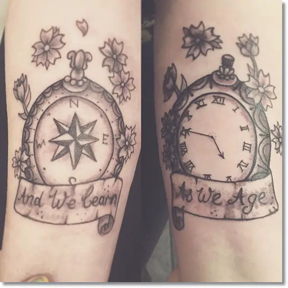 pocket watch compass tattoo ideas on wrist