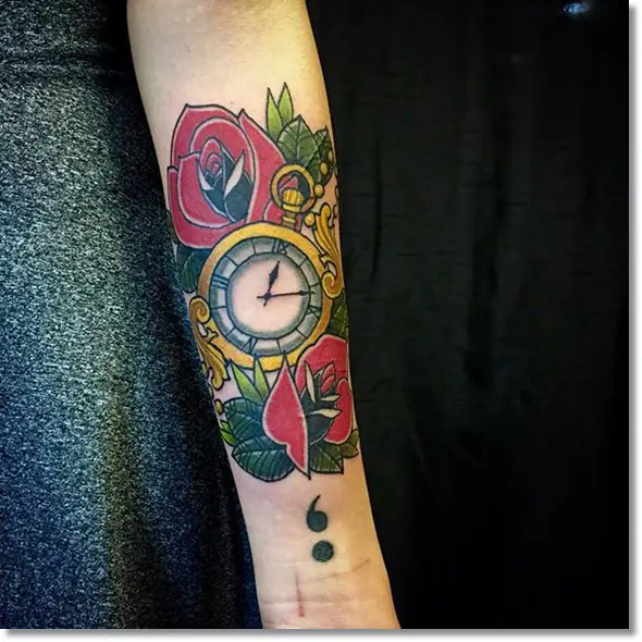 rose and pocket watch tattoo meaning